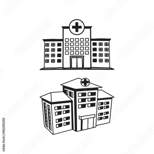 Hospital Building Line Art Illustrations