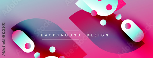 Abstract gradient shapes overlap. Pink, blue, purple hues create dynamic background design. Modern, fluid composition.
