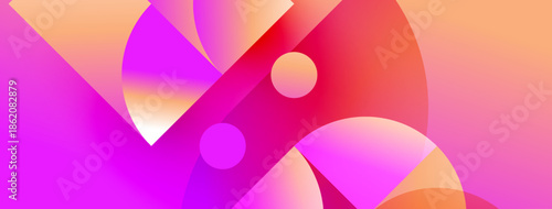 Abstract composition featuring vibrant pinks, oranges, reds. Overlapping circles create dynamic visual effect. Smooth gradients dominate design.