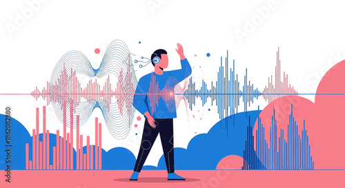 Conceptual futuristic technology illustration of digital audio control and processing system