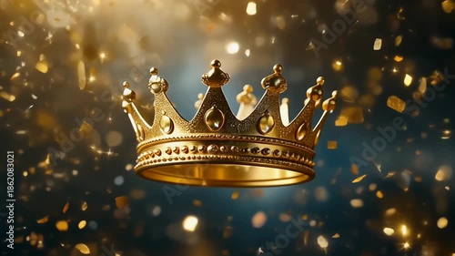 輝く光に包まれた勝利を象徴する浮遊する黄金の王冠