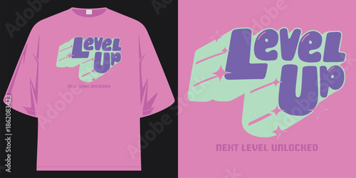 level up next level unlocked achievement gaming retro text graphic tee t shirt design vector illustration artwork

