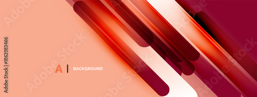 Abstract design features dynamic lines, gradients. Peach, red hues create modern visual impact. Minimalist style suits backgrounds, presentations.