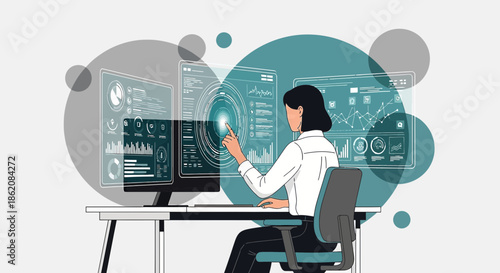 Data analyst working with interactive dashboards and visualizations for insights