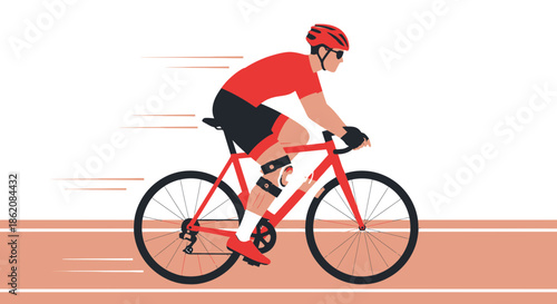 Dynamic cyclist illustration conveying speed and motion in sleek vector graphics showcasing