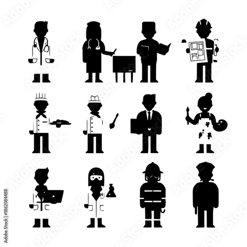 Diverse Professions Vector Illustration Set in Minimal Flat Style