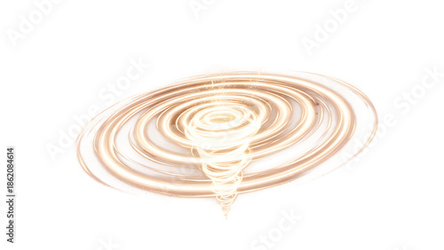 An abstract glowing golden spiral formed by smooth concentric light rings, creating a sense of motion, energy, and harmony. This elegant vortex design represents flow, balance, frequency, and futurist