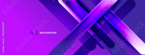 Abstract purple design features intersecting lines, gradients. Modern aesthetic suitable for digital backgrounds, presentations. Vibrant, dynamic composition.