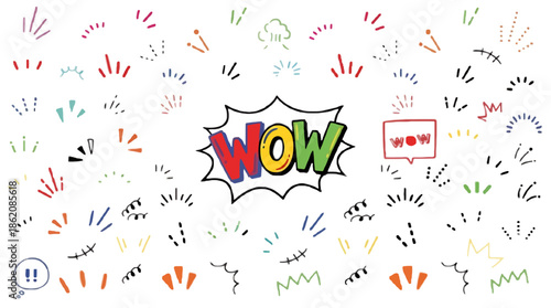 Colorful Comic Style WOW Burst and Sparkle Elements