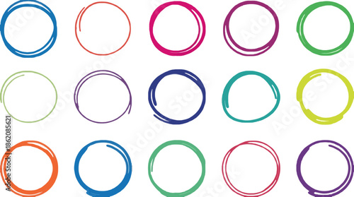 Collection of Hand Drawn Colorful Circles on White Background