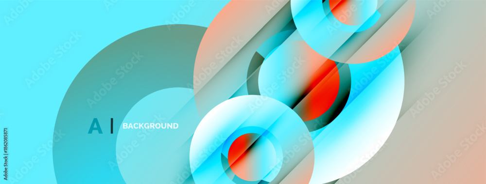 Fototapeta premium Abstract design features overlapping circles, lines. Gradient colors create dynamic visual effect. Modern, clean aesthetic.
