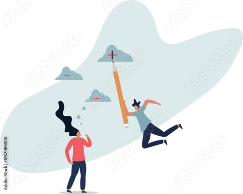 Think positive mindset, optimistic attitude to success in work, mentor to motivate employee for positivity concept,life and employment of people.