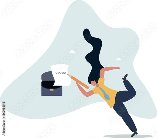 Long to do list, overload tasks and responsibility or productivity and efficiency management concept,life and employment of people.