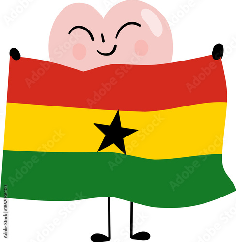 illustration of Ghana flag with heart cartoon character