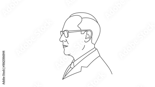 Profile of a man wearing eyeglasses and suit