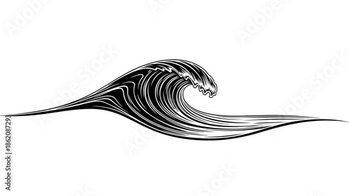 Stylized black wave on white background