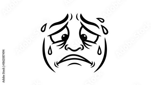 Sad face with tears and frowning expression