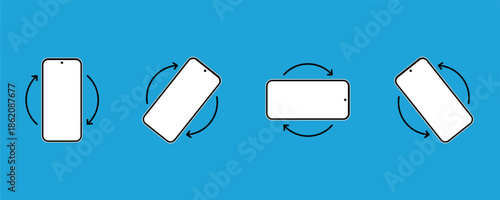 Rotate smartphone icons, mobile phone rotation symbols set, phone screen in vertical or horizontal position.