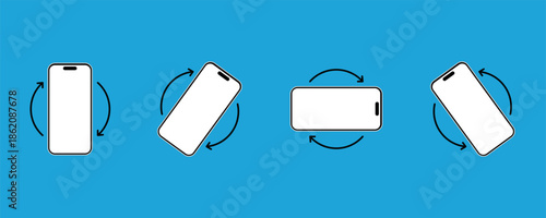Rotate smartphone icons, mobile phone rotation symbols set, phone screen in vertical or horizontal position.