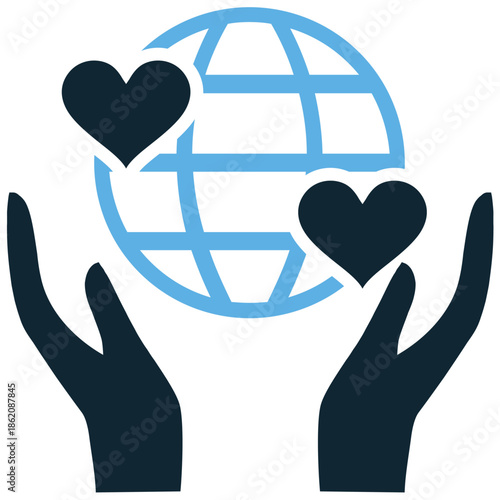 Humanitarian world icon vector for global aid. Ideal for international charity, peace missions, earth protection, and unity.