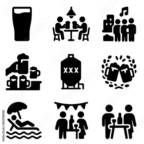 Party and beer icons representing social gatherings and leisure activities