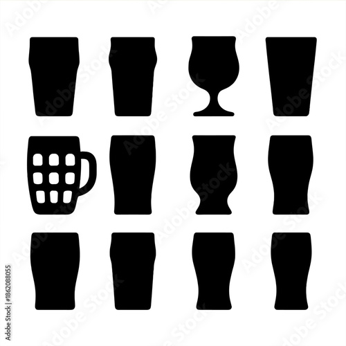 Various beer glass silhouettes on white background