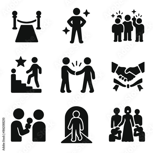 Silhouette icons representing success, networking, and recognition themes