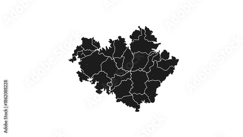 Black map with white borders on white background