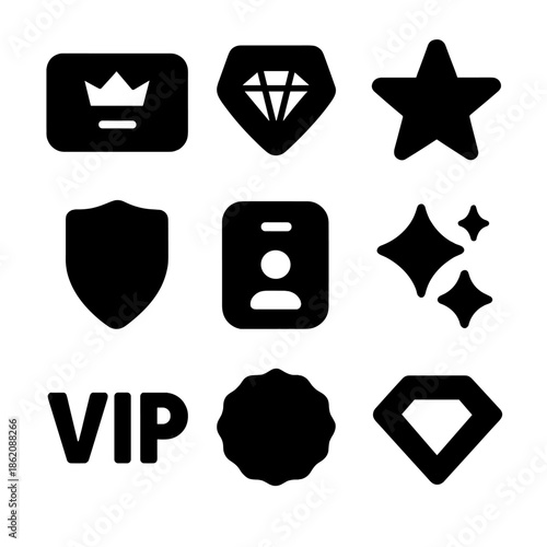 Vip icons: luxury, stars, and gems in a minimalist black design