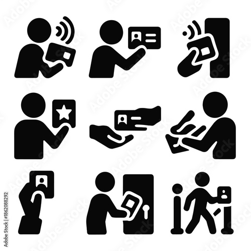 Digital identity verification icons set for security and access control