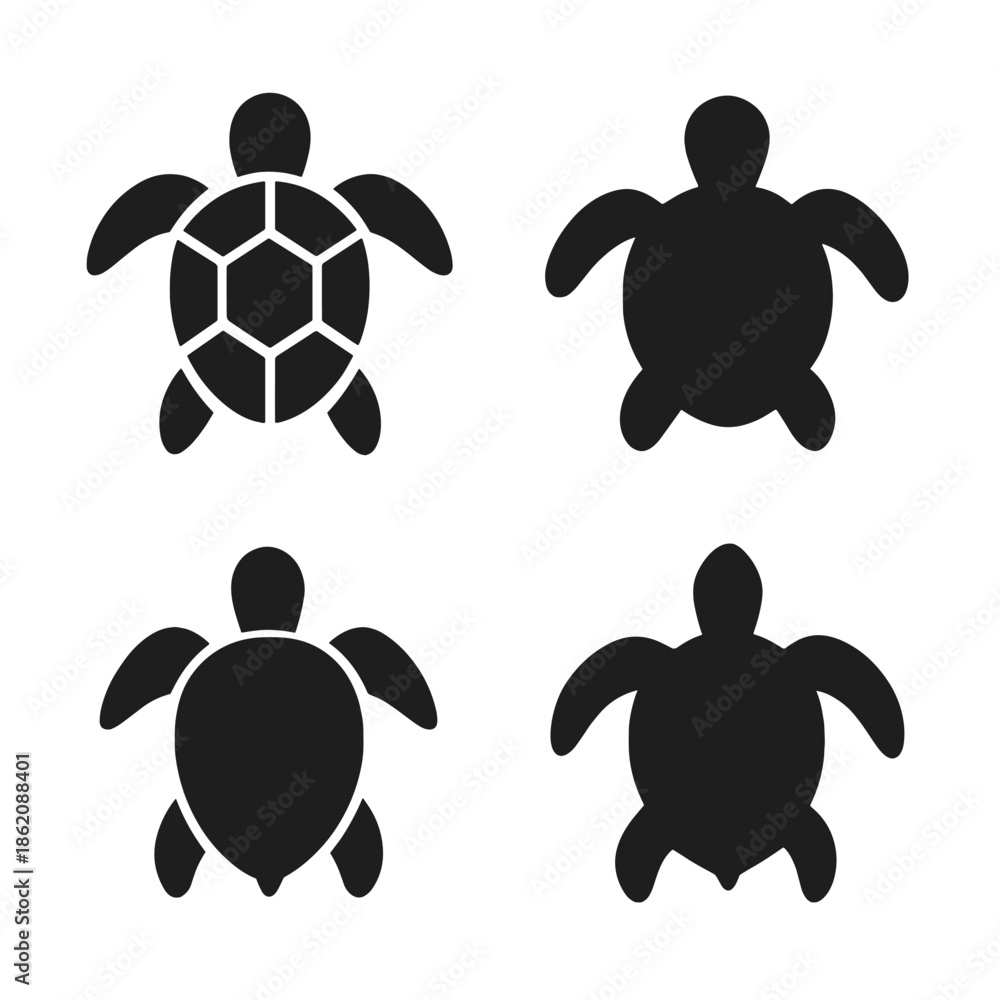 Obraz premium Silhouette turtles on dark background with unique shell patterns