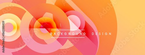 Abstract design features overlapping circles, vibrant orange, pink hues. Gradient effect creates dynamic visual impact. Text reads background design.
