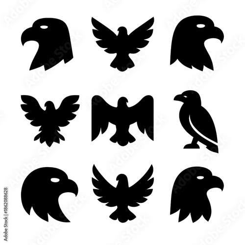 Nine iconic bird silhouettes on gradient background