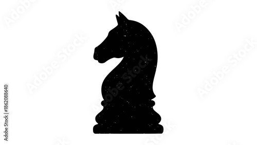Black chess knight piece on white background