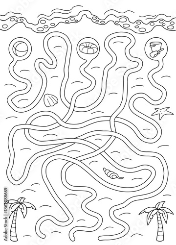 Beach maze graphic black white landscape vertical sketch illustration vector 