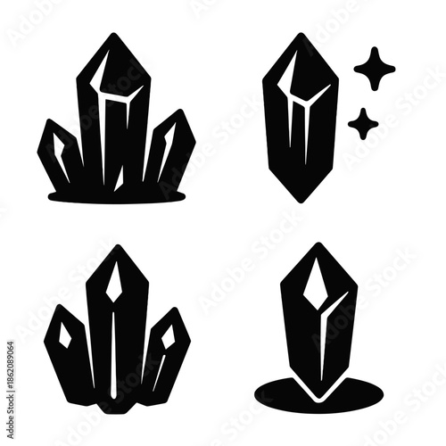 Minimalist black crystal icons on gradient background for modern design