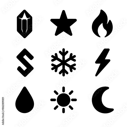 Abstract icons on gradient background: elements, shapes, and symbols