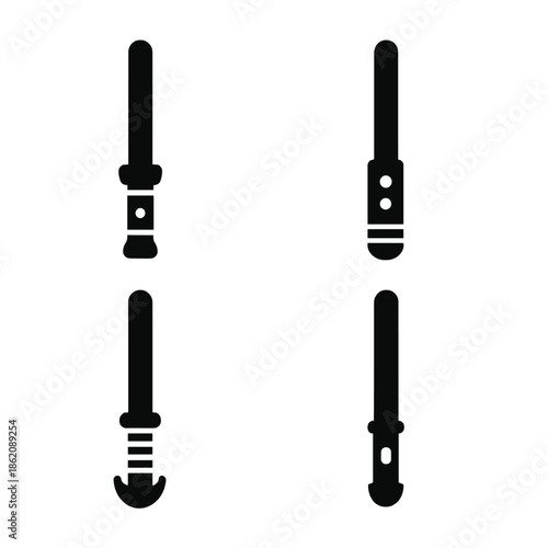 Set of four lightsaber icons on dark background