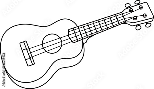 Simple Line Drawing of Acoustic Guitar with Wooden Body and Six Strings