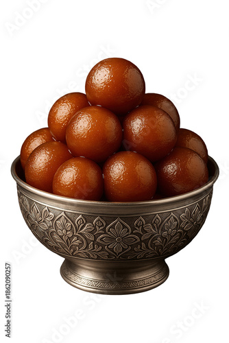 Traditional Gulab Jamun Served in Ornate Bowl