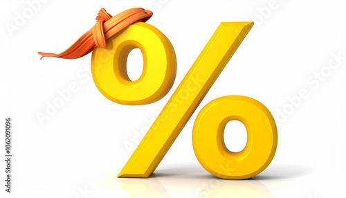 Bold Yellow 3D Percent Symbol on White Background