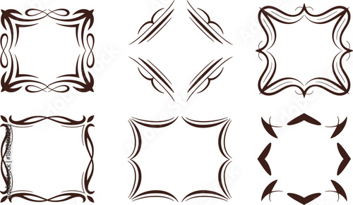 Six decorative square frames with intricate black line patterns white