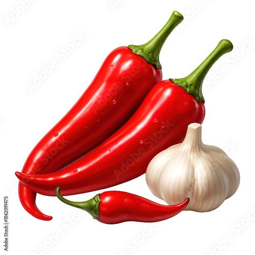 Fresh Red Chili Peppers and Garlic