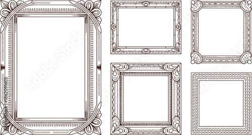 Ornate vintage frames with intricate floral and geometric patterns in black and white floral patterns