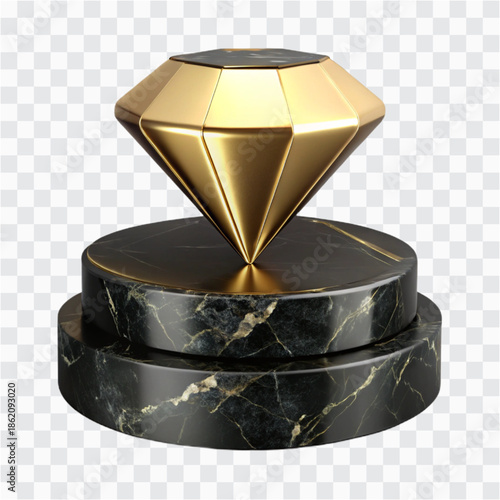 3D Black Marble Gold Gem Ring Podium | Luxury Jewelry Display Stand