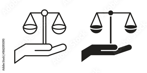 Justice scales in Hand icons in trendy flat style. symbol for your web site design, app, UI Vector EPS 10.