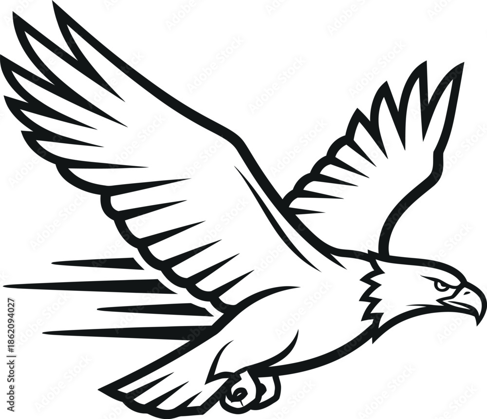 Obraz premium Black and white eagle in flight illustration