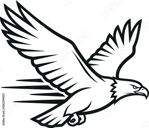 Black and white eagle in flight illustration