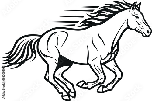 Running horse line art illustration