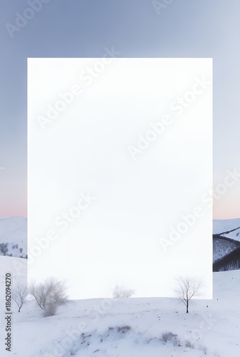 Monolithic White Canvas: Minimalist Winter Landscape with Framed Sky